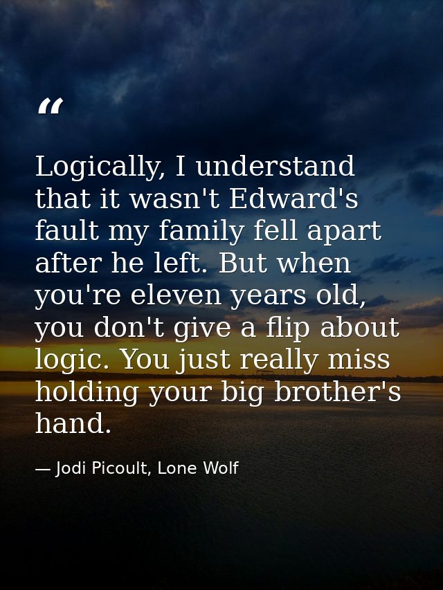 Logically, I understand that it wasn't Edward's fault my family fell apart after he left. But when you're eleven years o — Jodi Picoult, Lone Wolf