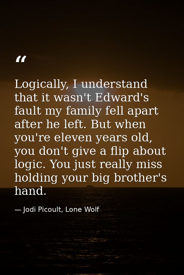 Logically, I understand that it wasn't Edward's fault my family fell apart after he left. But when you're eleven years o — Jodi Picoult, Lone Wolf
