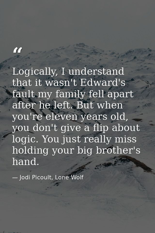 Logically, I understand that it wasn't Edward's fault my family fell apart after he left. But when you're eleven years o — Jodi Picoult, Lone Wolf