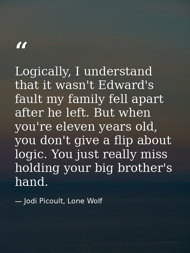 Logically, I understand that it wasn't Edward's fault my family fell apart after he left. But when you're eleven years o — Jodi Picoult, Lone Wolf