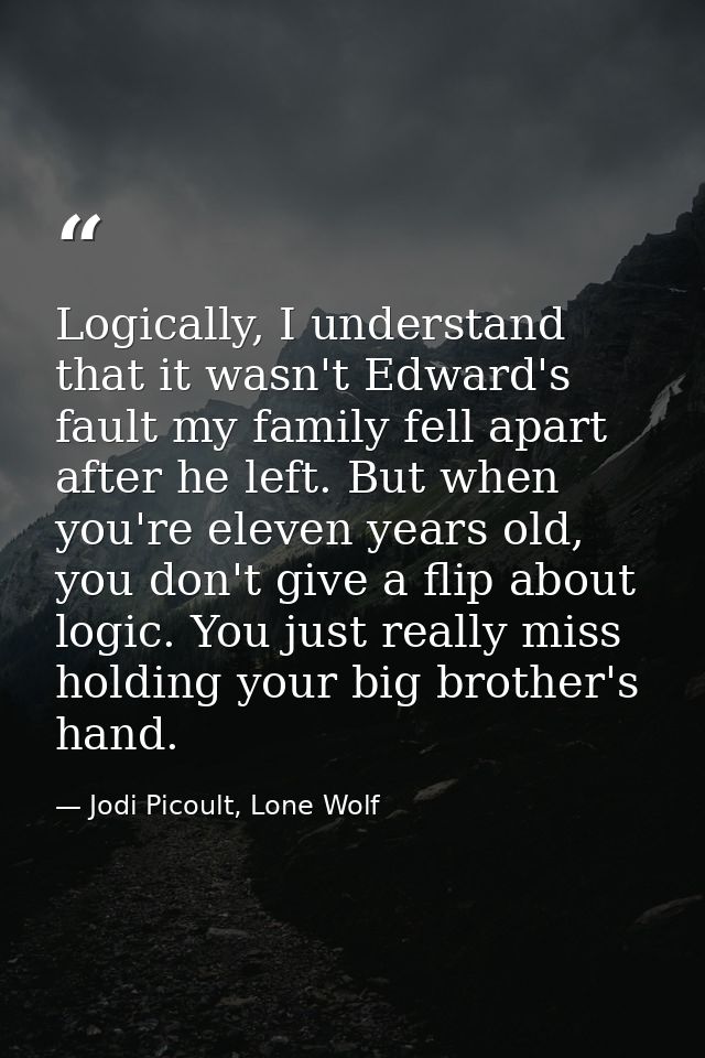 Logically, I understand that it wasn't Edward's fault my family fell apart after he left. But when you're eleven years o — Jodi Picoult, Lone Wolf