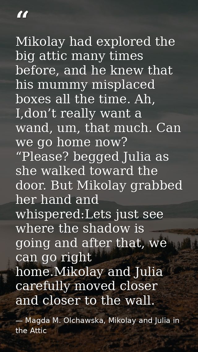 Mikolay had explored the big attic many times before, and he knew that his mummy misplaced boxes all the time. Ah, I,don — Magda M. Olchawska, Mikolay and Julia in the Attic