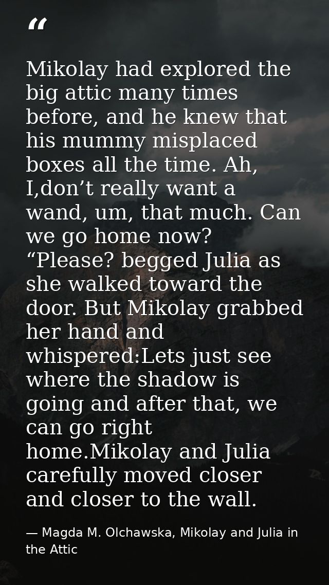 Mikolay had explored the big attic many times before, and he knew that his mummy misplaced boxes all the time. Ah, I,don — Magda M. Olchawska, Mikolay and Julia in the Attic