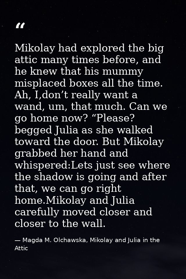 Mikolay had explored the big attic many times before, and he knew that his mummy misplaced boxes all the time. Ah, I,don — Magda M. Olchawska, Mikolay and Julia in the Attic