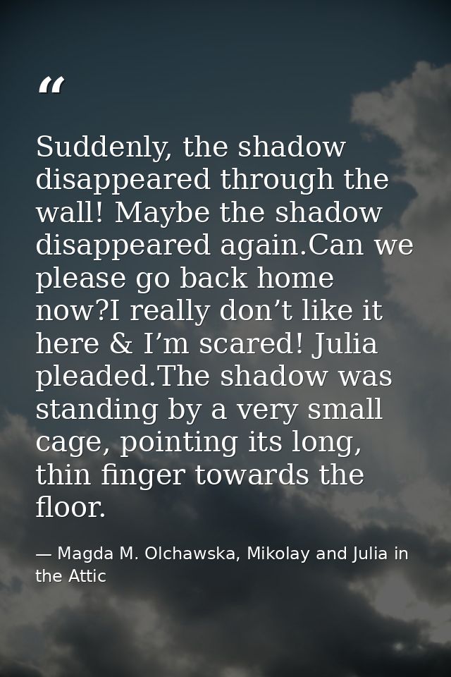 Suddenly, the shadow disappeared through the wall! Maybe the shadow disappeared again.Can we please go back home now?I r — Magda M. Olchawska, Mikolay and Julia in the Attic
