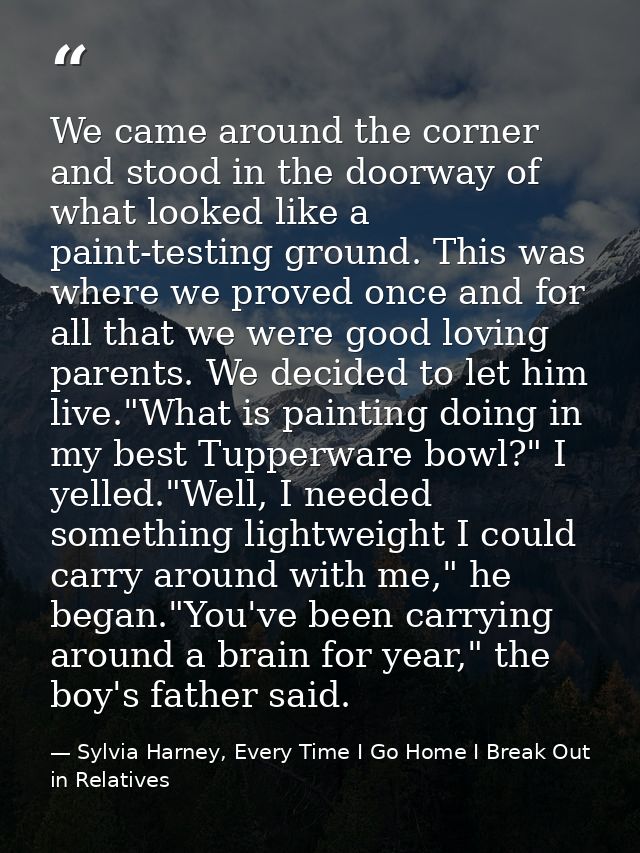 We came around the corner and stood in the doorway of what looked like a paint-testing ground. This was where we proved  — Sylvia Harney, Every Time I Go Home I Break Out in Relatives