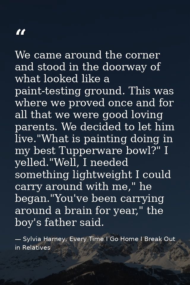 We came around the corner and stood in the doorway of what looked like a paint-testing ground. This was where we proved  — Sylvia Harney, Every Time I Go Home I Break Out in Relatives