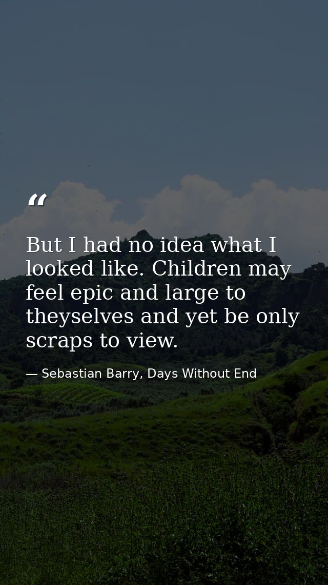 But I had no idea what I looked like. Children may feel epic and large to theyselves and yet be only scraps to view. — Sebastian Barry, Days Without End