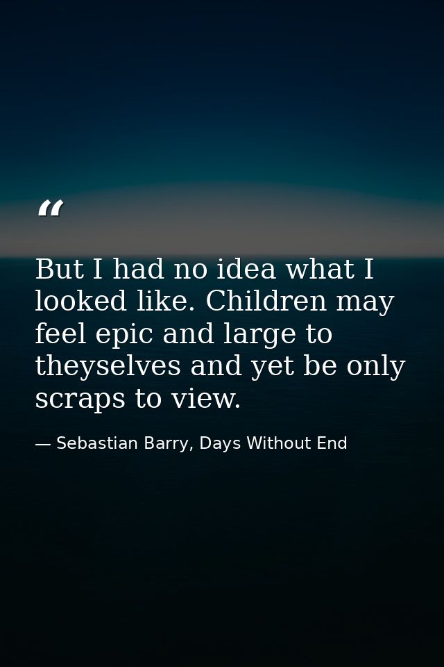 But I had no idea what I looked like. Children may feel epic and large to theyselves and yet be only scraps to view. — Sebastian Barry, Days Without End