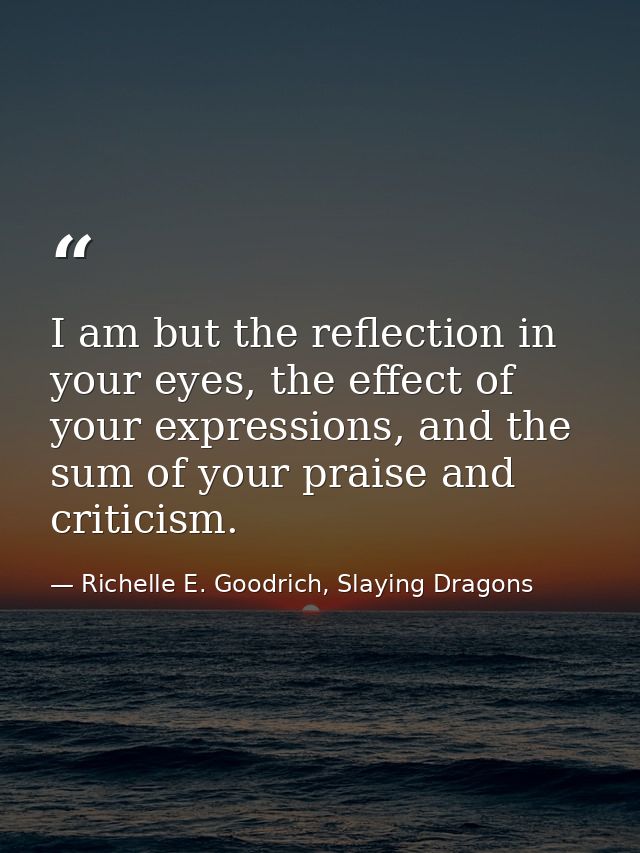 I am but the reflection in your eyes, the effect of your expressions, and the sum of your praise and criticism. — Richelle E. Goodrich, Slaying Dragons
