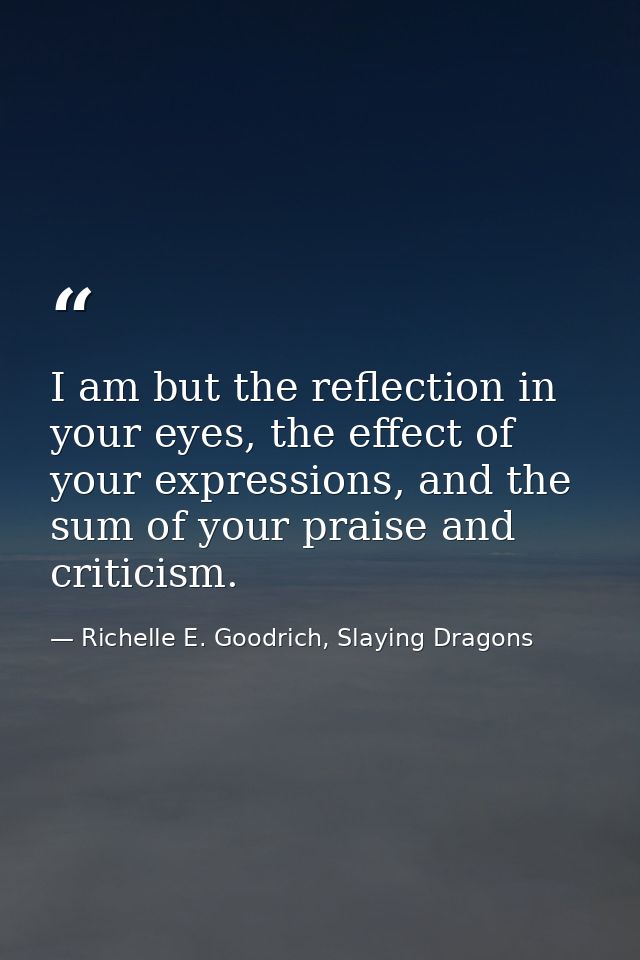 I am but the reflection in your eyes, the effect of your expressions, and the sum of your praise and criticism. — Richelle E. Goodrich, Slaying Dragons