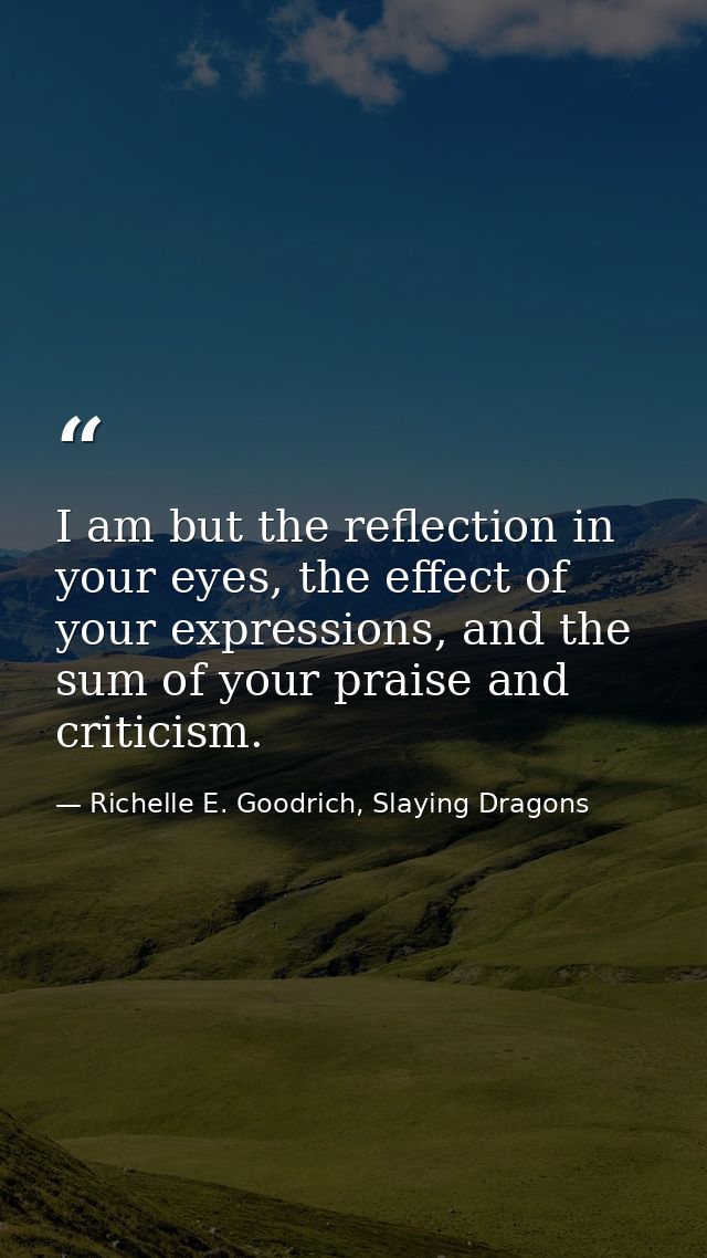 I am but the reflection in your eyes, the effect of your expressions, and the sum of your praise and criticism. — Richelle E. Goodrich, Slaying Dragons