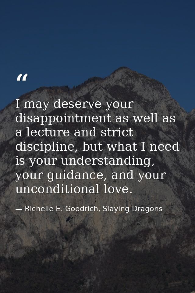 I may deserve your disappointment as well as a lecture and strict discipline, but what I need is your understanding, you — Richelle E. Goodrich, Slaying Dragons