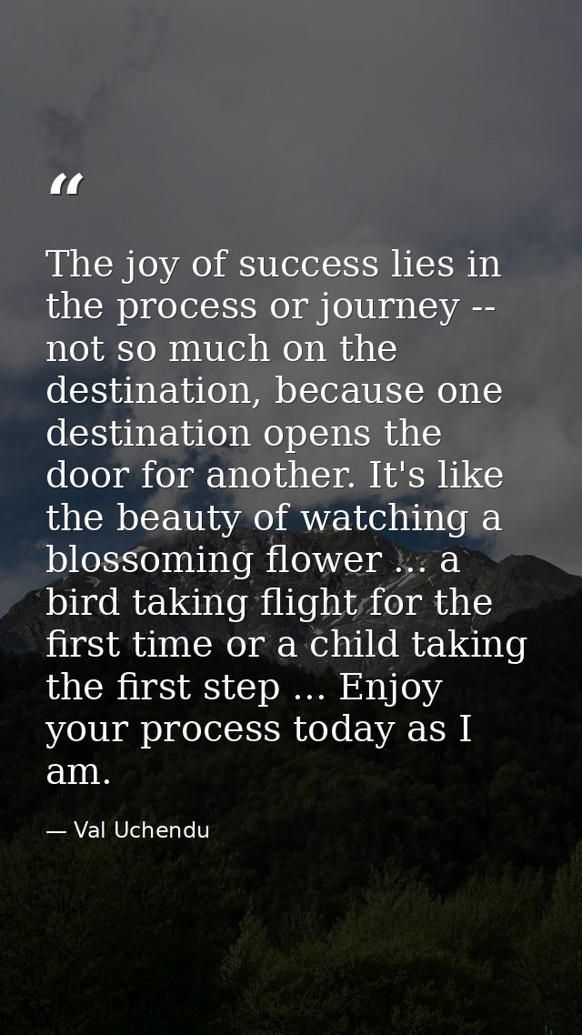 The joy of success lies in the process or journey -- not so much on the destination, because one destination opens the d — Val Uchendu