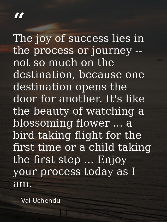 The joy of success lies in the process or journey -- not so much on the destination, because one destination opens the d — Val Uchendu