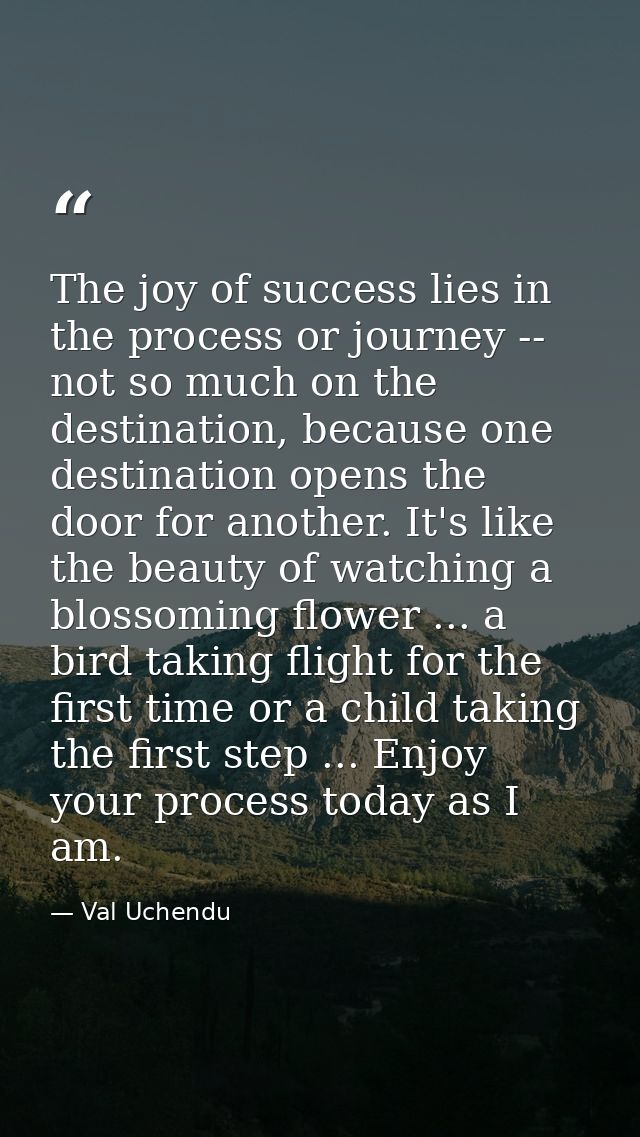 The joy of success lies in the process or journey -- not so much on the destination, because one destination opens the d — Val Uchendu