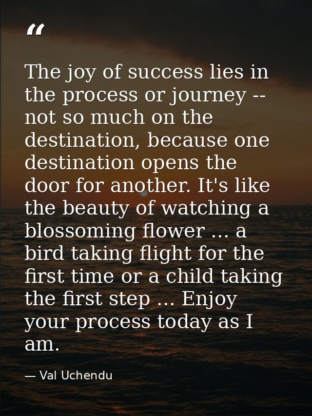 The joy of success lies in the process or journey -- not so much on the destination, because one destination opens the d — Val Uchendu