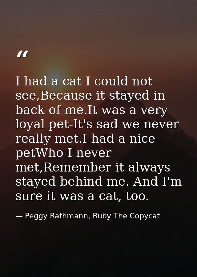 I had a cat I could not see,Because it stayed in back of me.It was a very loyal pet-It's sad we never really met.I had a — Peggy Rathmann, Ruby The Copycat