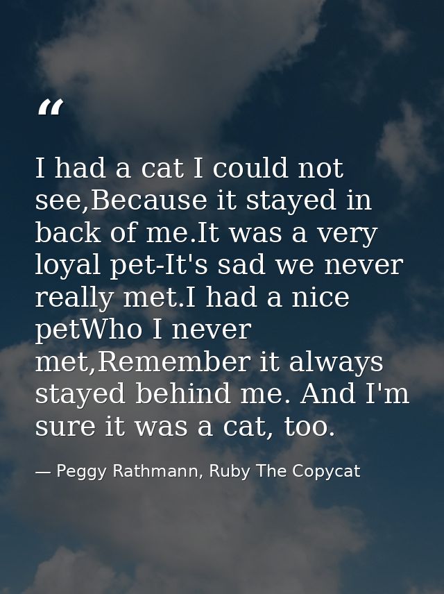 I had a cat I could not see,Because it stayed in back of me.It was a very loyal pet-It's sad we never really met.I had a — Peggy Rathmann, Ruby The Copycat
