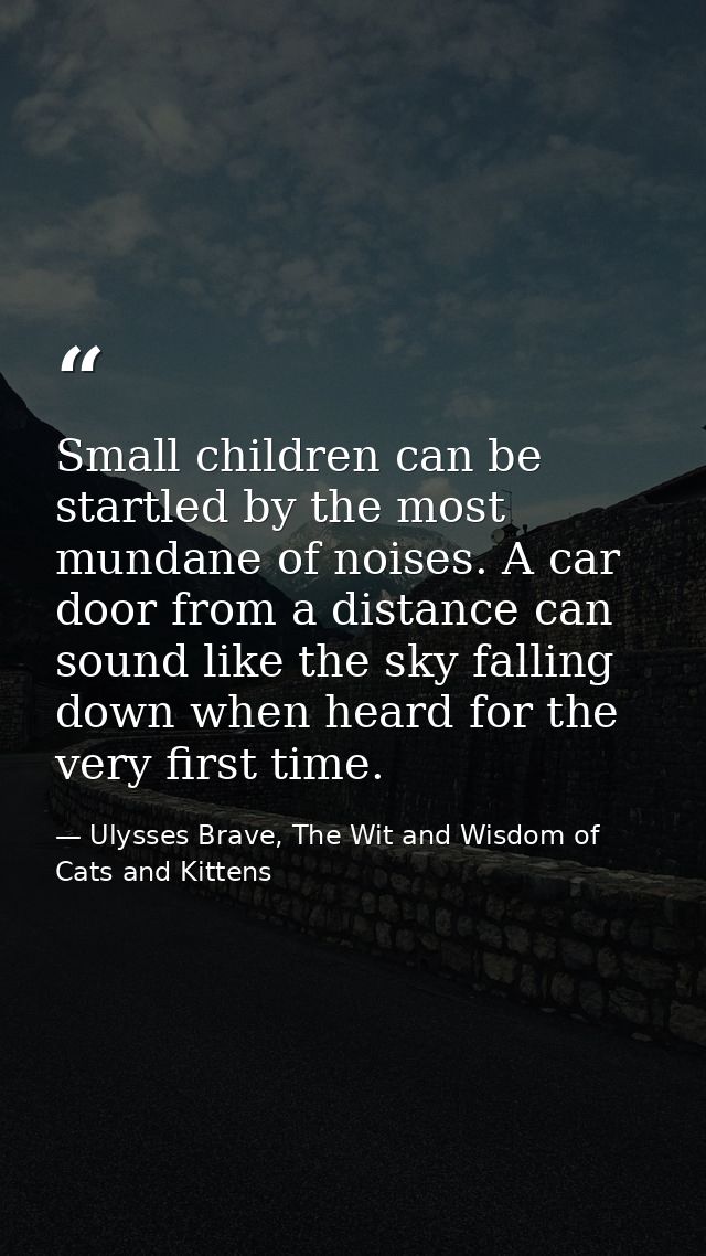 Small children can be startled by the most mundane of noises. A car door from a distance can sound like the sky falling  — Ulysses Brave, The Wit and Wisdom of Cats and Kittens