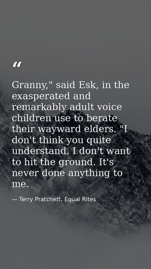 Granny," said Esk, in the exasperated and remarkably adult voice children use to berate their wayward elders. "I don't t — Terry Pratchett, Equal Rites