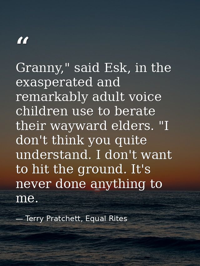 Granny," said Esk, in the exasperated and remarkably adult voice children use to berate their wayward elders. "I don't t — Terry Pratchett, Equal Rites