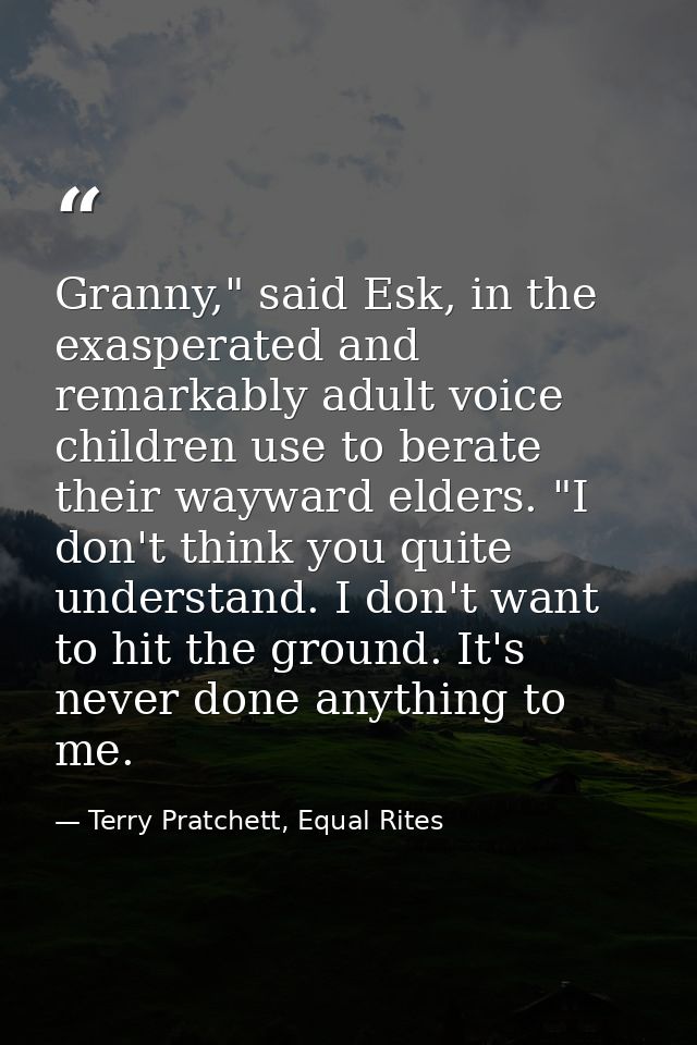 Granny," said Esk, in the exasperated and remarkably adult voice children use to berate their wayward elders. "I don't t — Terry Pratchett, Equal Rites