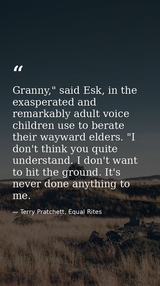 Granny," said Esk, in the exasperated and remarkably adult voice children use to berate their wayward elders. "I don't t — Terry Pratchett, Equal Rites