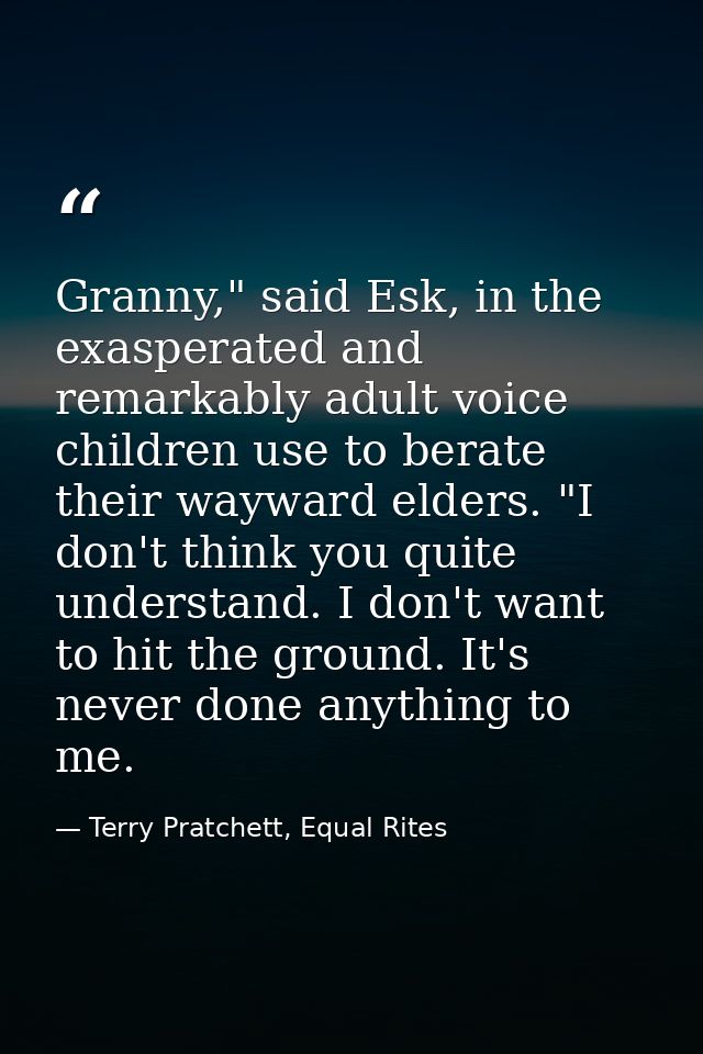 Granny," said Esk, in the exasperated and remarkably adult voice children use to berate their wayward elders. "I don't t — Terry Pratchett, Equal Rites