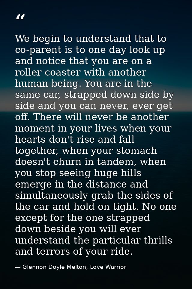 We begin to understand that to co-parent is to one day look up and notice that you are on a roller coaster with another  — Glennon Doyle Melton, Love Warrior