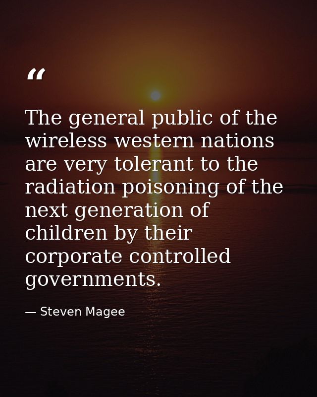 The general public of the wireless western nations are very tolerant to the radiation poisoning of the next generation o — Steven Magee