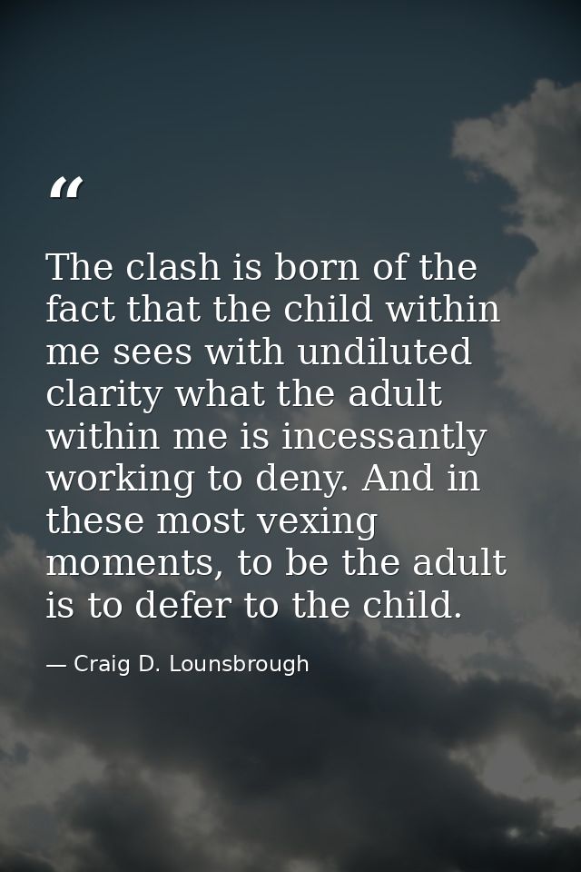 The clash is born of the fact that the child within me sees with undiluted clarity what the adult within me is incessant — Craig D. Lounsbrough