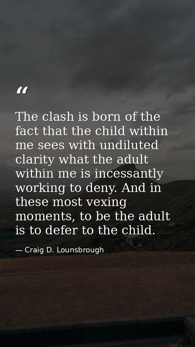 The clash is born of the fact that the child within me sees with undiluted clarity what the adult within me is incessant — Craig D. Lounsbrough