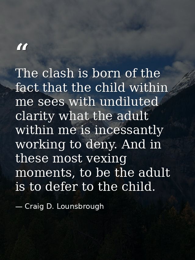 The clash is born of the fact that the child within me sees with undiluted clarity what the adult within me is incessant — Craig D. Lounsbrough