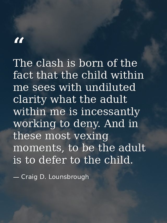 The clash is born of the fact that the child within me sees with undiluted clarity what the adult within me is incessant — Craig D. Lounsbrough