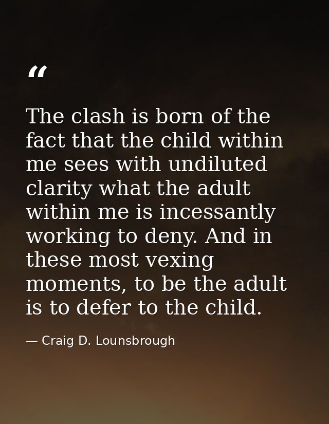 The clash is born of the fact that the child within me sees with undiluted clarity what the adult within me is incessant — Craig D. Lounsbrough