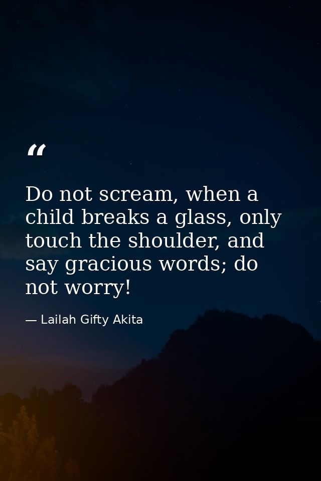 Do not scream, when a child breaks a glass, only touch the shoulder, and say gracious words; do not worry! — Lailah Gifty Akita