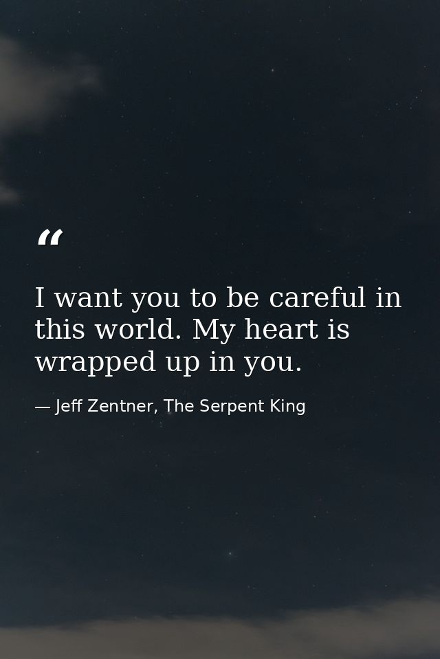 I want you to be careful in this world. My heart is wrapped up in you. — Jeff Zentner, The Serpent King