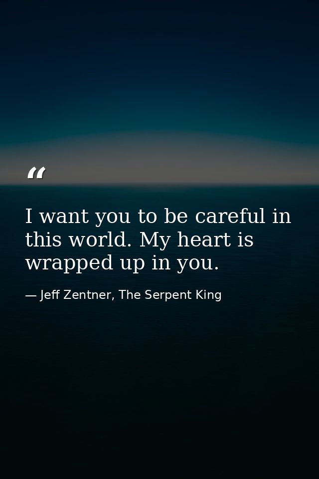 I want you to be careful in this world. My heart is wrapped up in you. — Jeff Zentner, The Serpent King
