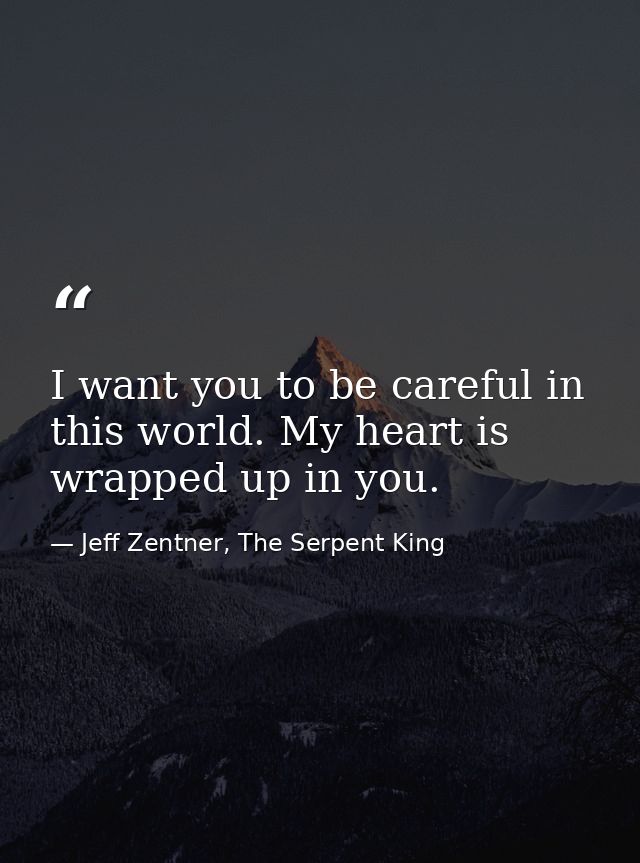 I want you to be careful in this world. My heart is wrapped up in you. — Jeff Zentner, The Serpent King