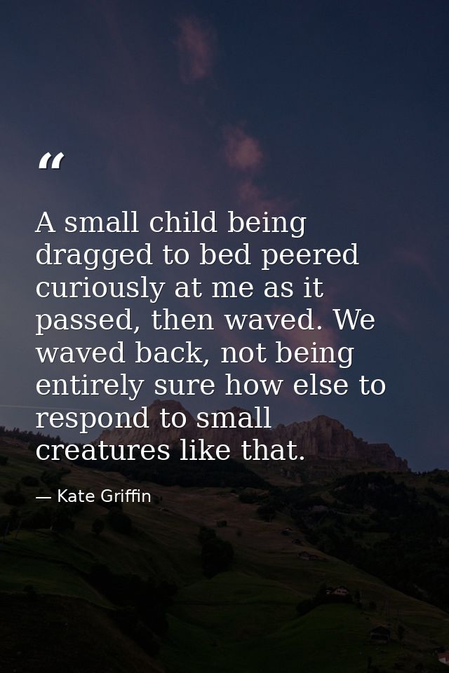 A small child being dragged to bed peered curiously at me as it passed, then waved. We waved back, not being entirely su — Kate Griffin