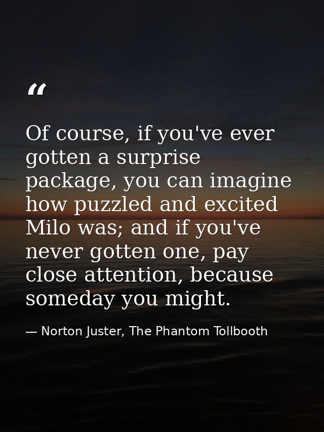 Of course, if you've ever gotten a surprise package, you can imagine how puzzled and excited Milo was; and if you've nev — Norton Juster, The Phantom Tollbooth