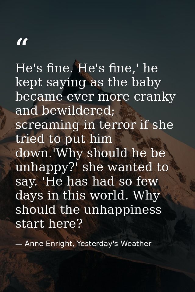 He's fine. He's fine,' he kept saying as the baby became ever more cranky and bewildered; screaming in terror if she tri — Anne Enright, Yesterday's Weather