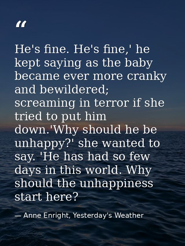 He's fine. He's fine,' he kept saying as the baby became ever more cranky and bewildered; screaming in terror if she tri — Anne Enright, Yesterday's Weather