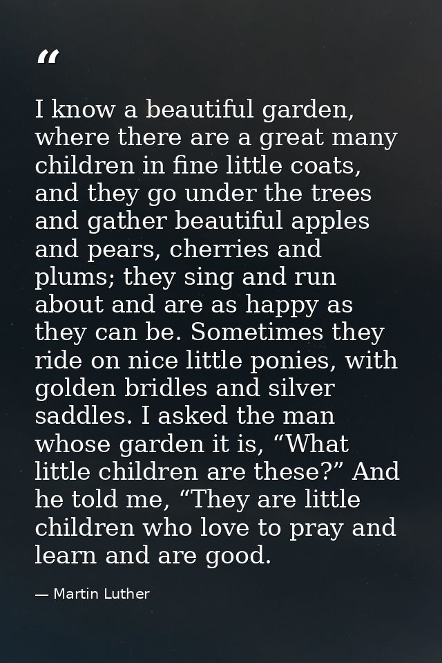 I know a beautiful garden, where there are a great many children in fine little coats, and they go under the trees and g — Martin Luther