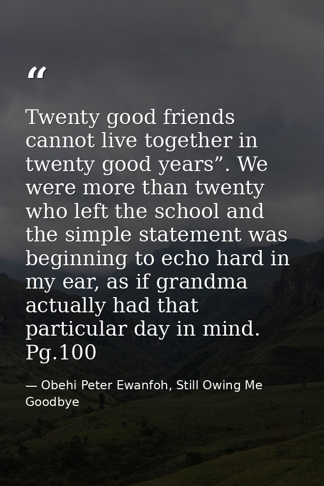 Twenty good friends cannot live together in twenty good years”. We were more than twenty who left the school and the sim — Obehi Peter Ewanfoh, Still Owing Me Goodbye