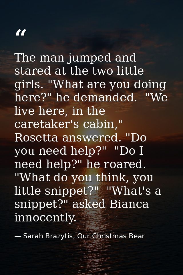 The man jumped and stared at the two little girls. "What are you doing here?" he demanded.  "We live here, in the careta — Sarah Brazytis, Our Christmas Bear