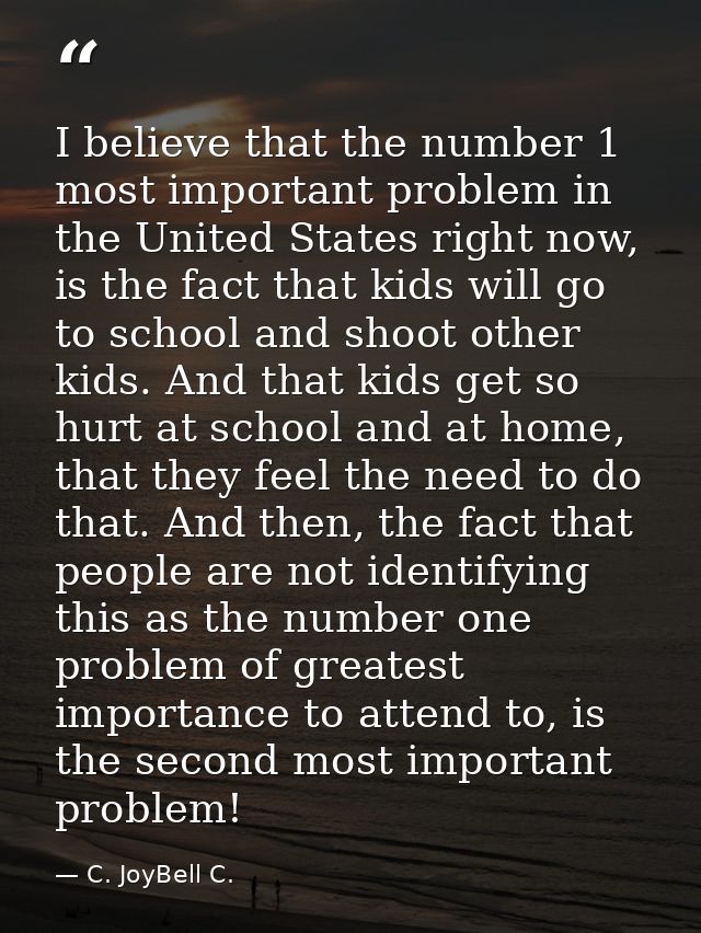 I believe that the number 1 most important problem in the United States right now, is the fact that kids will go to scho — C. JoyBell C.