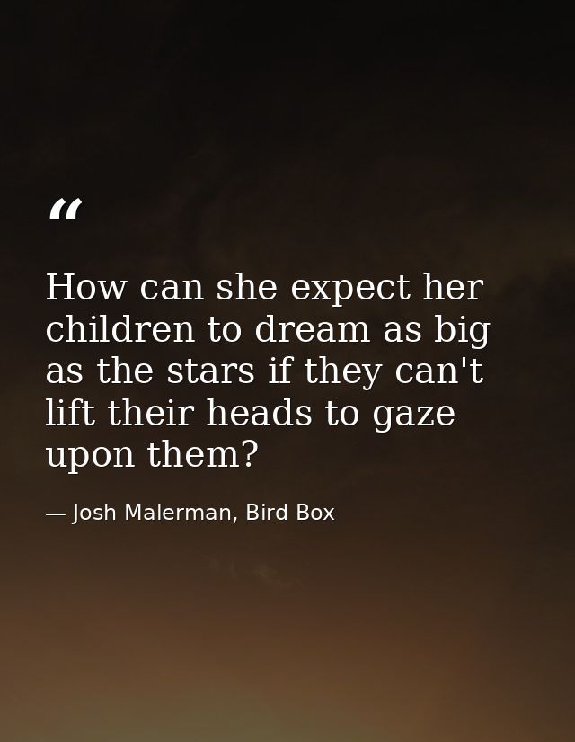 How can she expect her children to dream as big as the stars if they can't lift their heads to gaze upon them? — Josh Malerman, Bird Box