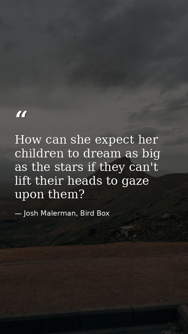 How can she expect her children to dream as big as the stars if they can't lift their heads to gaze upon them? — Josh Malerman, Bird Box